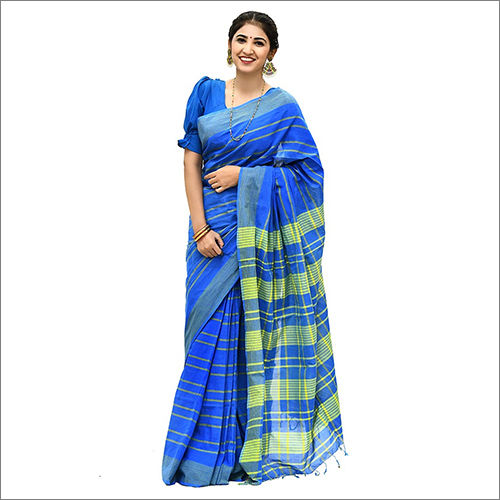 Ladies Cotton Mid Blue Saree