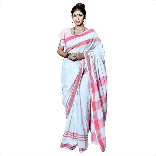 Ladies Grey And Red Border Saree