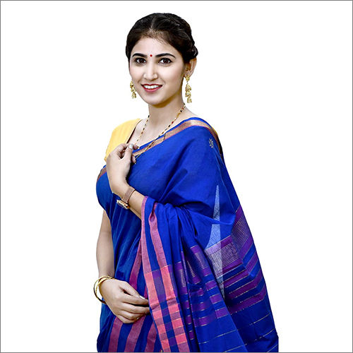 Ladies Cotton Royal Blue Saree