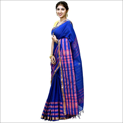 Ladies Cotton Royal Blue Saree