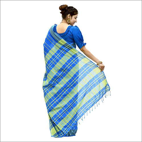 Ladies Cotton Mid Blue Saree