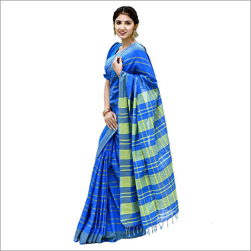 Ladies Cotton Mid Blue Saree