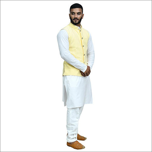 Mens Yellow Plain Kurta Jacket