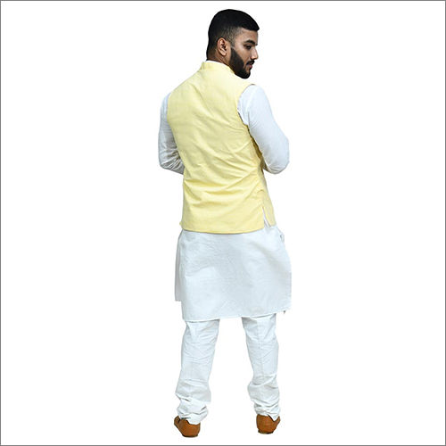 Mens Yellow Plain Kurta Jacket