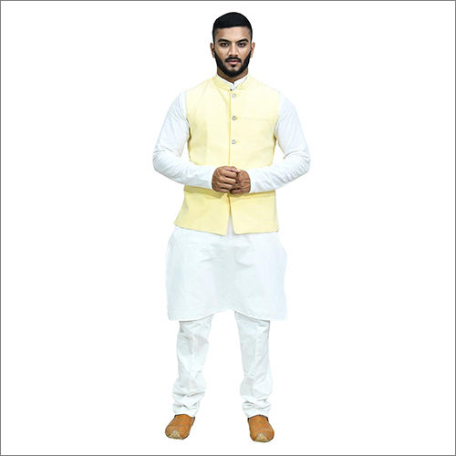 Mens Yellow Plain Kurta Jacket