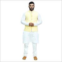 Mens Yellow Plain Kurta Jacket