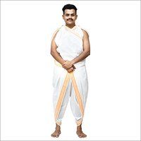 Mens Cotton Orange Border Dhoti Dupatta