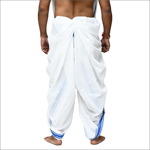 Mens Blue Border Dhoti Dupatta