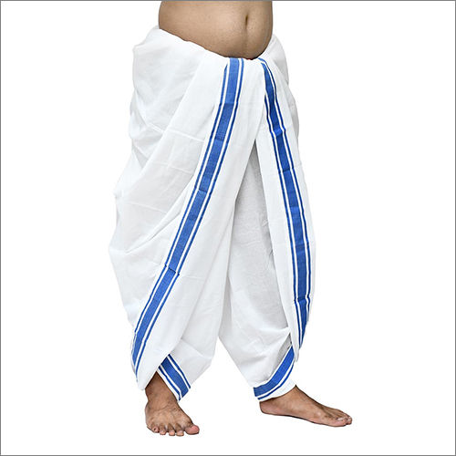 Mens Blue Border Dhoti Dupatta