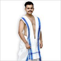 Mens Blue Border Dhoti Dupatta