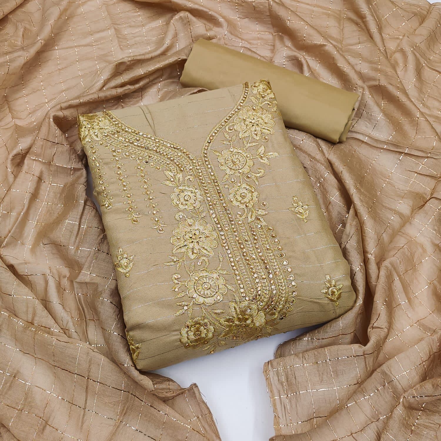 Heavy Cotton With Zari Lining Embroidery Work Dresses...