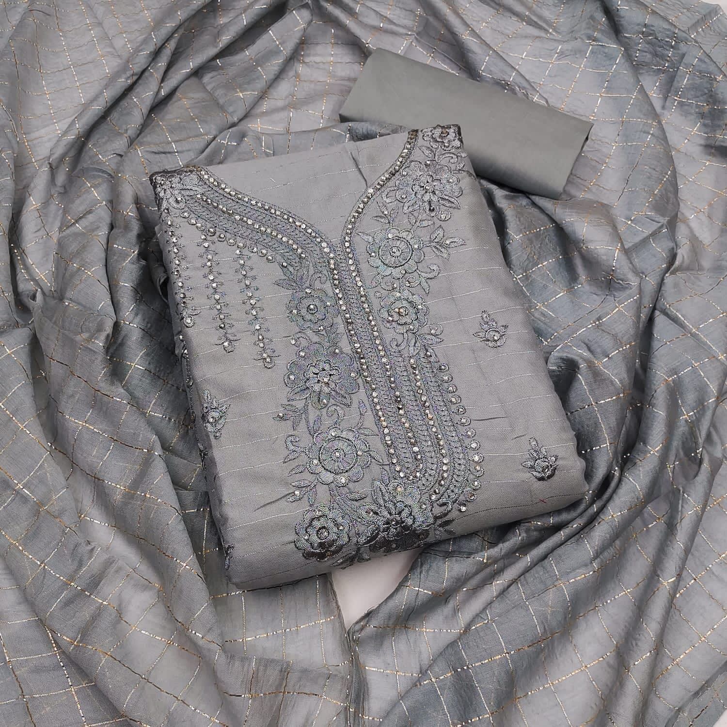 Heavy Cotton With Zari Lining Embroidery Work Dresses...