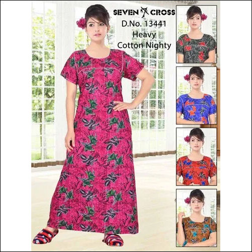 Multicolour Women Cotton Printed Night Wear