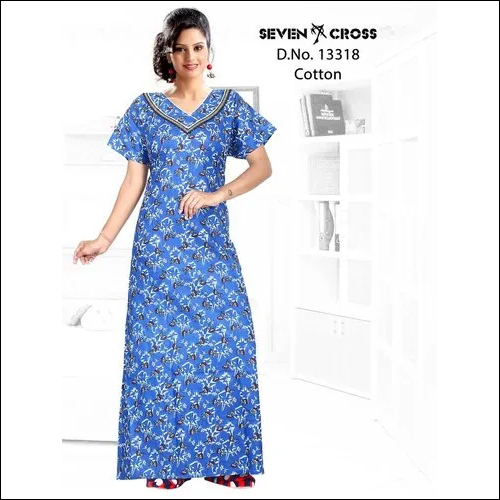 V Neck Printed Cotton Nightgown