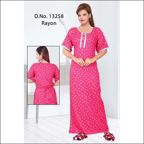 Pink Printed Rayon Nightgown