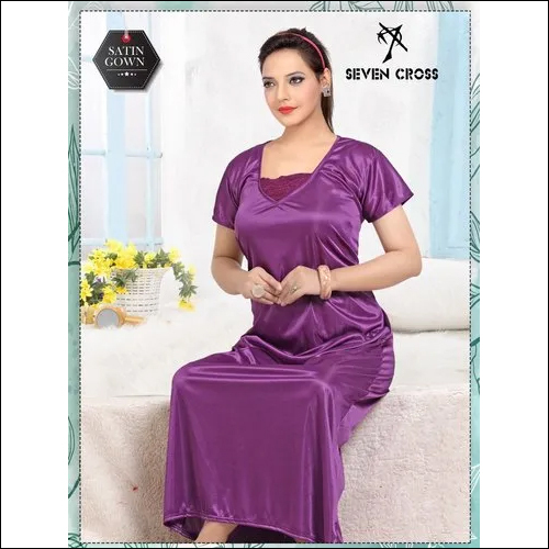 Purple Plain Satin Nightgown