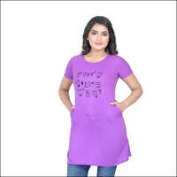 Short Sleeve Ladies Long T Shirt - Other Fabric, Customized Size, Purple Color | Nightshirt Style For Summer With Short Sleeves