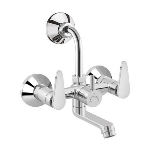 Silver Wall Mixer With Provision For Overhead Shower