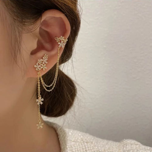 Korean Flower Ear Cuff Wrap Crawler Stud Earrings Size: Onesize