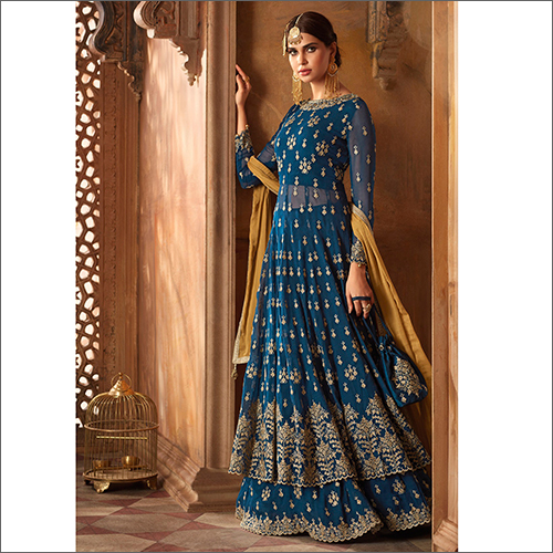 Ladies  Georgette Gown Suit With Chiffon Dupatta