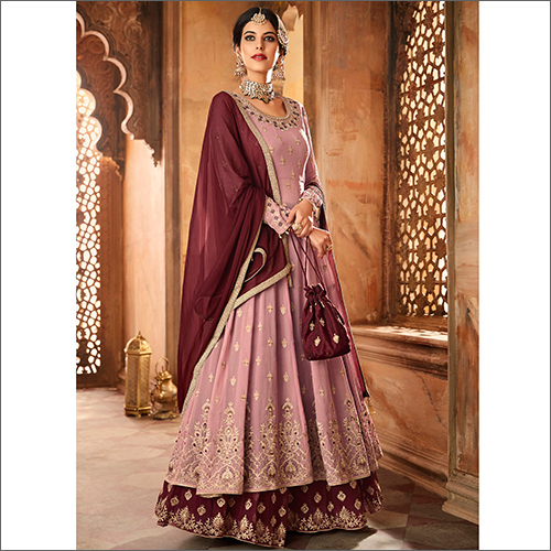 Semi Stitched Georgette Gown Suit With Chiffon Dupatta