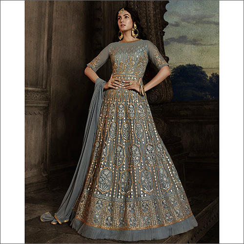 Ladies Modern Semi Stitched Net Gown Suit