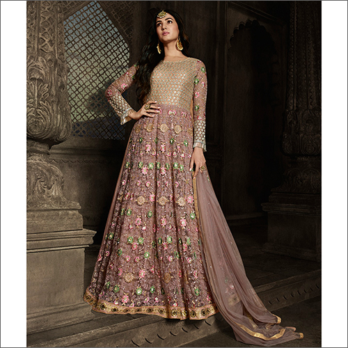 Designer Semi Stitched Net Gown Suit