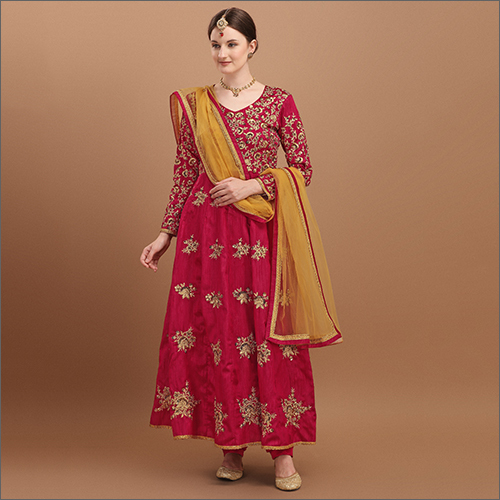 Ladies Ethnic Semi Stitched Silk Gown Suit