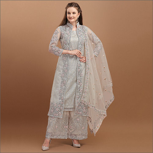 Ladies Ethnic Semi Stitched Net Palazzo Suit