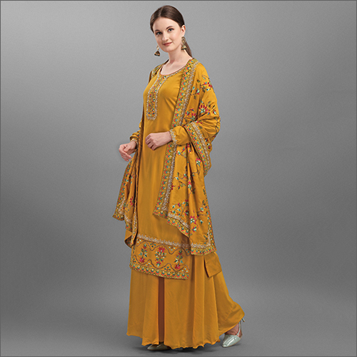 Yellow Semi Stitched Silk Palazzo Suit