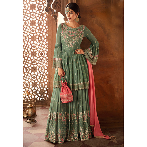 Designer Semi Stitched Georgette Sharara Suit