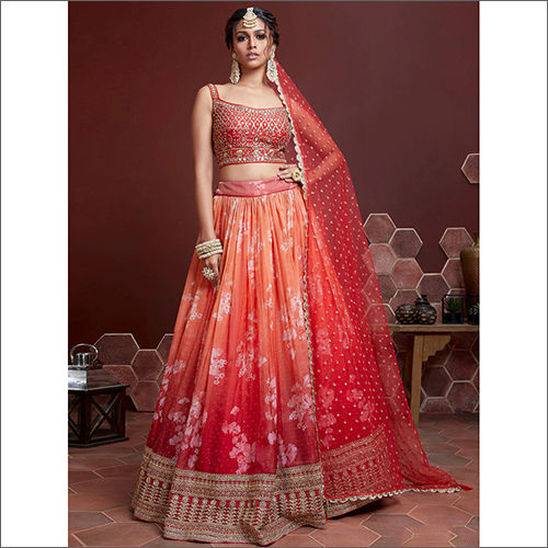 Pink Semi Stitched Silk Lahenga With Net Dupatta