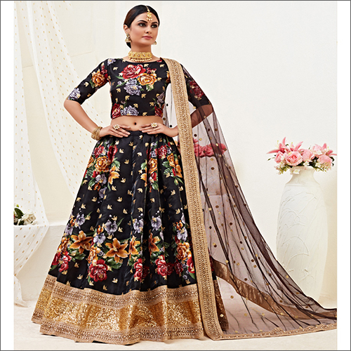 Printed Semi Stitched Silk Lahenga