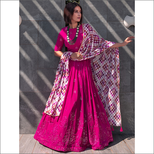 Ladies Pink Georgette Lahenga