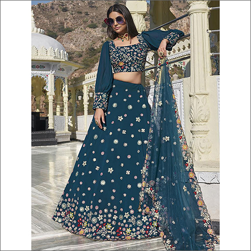 Full Sleeve Georgette Lahenga With Net Dupatta