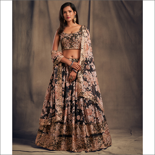 Printed Organza Lahenga With Organza Dupatta