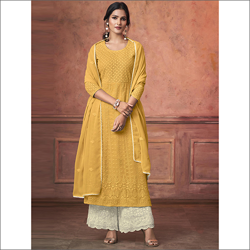 Yellow Georgette Kurti With Georgette Dupatta