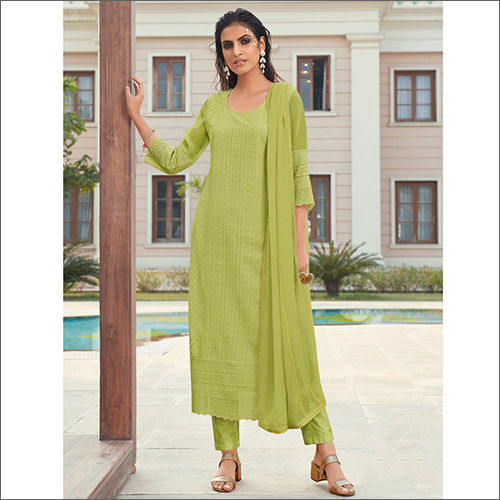 Green Georgette Kurti With Cotton Dupatta