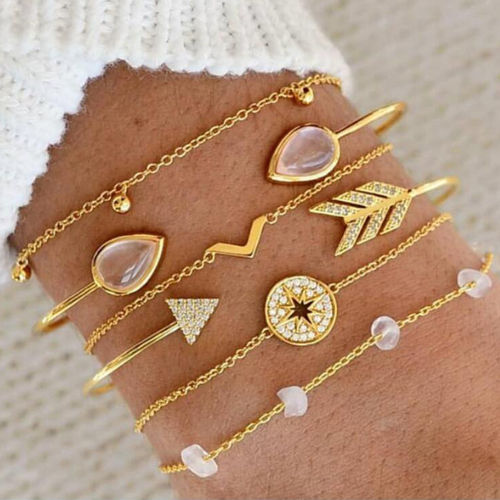 Combo Of 6 Gold Plated Star Arrow Crystal Charm Bracelet