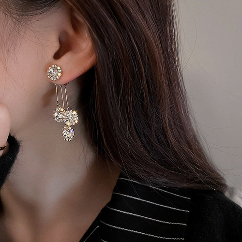 Korean Diamond Fairy Flower Stud Earrings 2 Pcs/Set