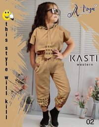Kids Western Style Cap Tops And Capri...