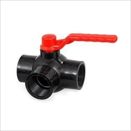 Three Way Ball Valve - Plastic Material, White And Red Color | Industrial Use for Water Media, Features Three Ports for Versatile Flow Direction
