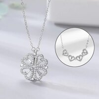 Vembley Gorgeous Silver Two In One Magnetic Hearts Clover Pendant Necklace For Women And Girls