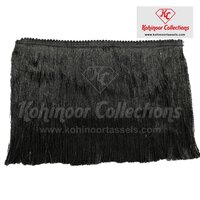 Trilobal Black Fringe Zalar Lace - Polyester, Variable Width, Customizable Length, Black Color | Attractive Fringe, Durable Material, Elegant Design, Fine Finish, Versatile Use