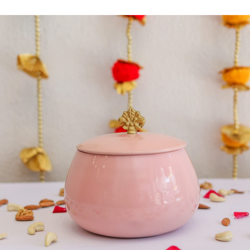 Metal Gifting Box Round Shape Pink Coloru