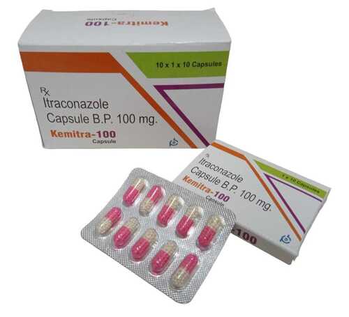 KEMITRA 100 - Itraconazole Capsule 100mg, Pink Color, Effective Treatment for Fungal Infections, Convenient Blister Pack of 10 Capsules