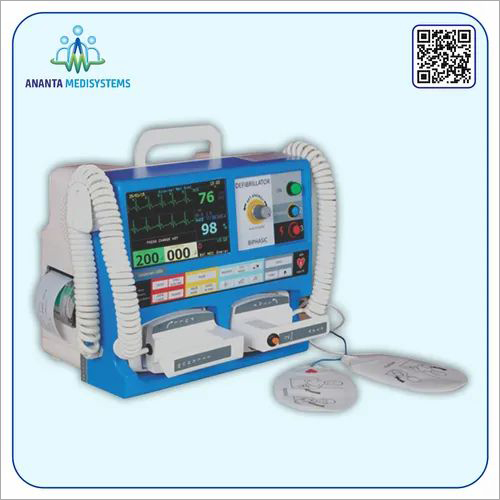 Biphasic Defibrillator Machine - 6.5 kg, 150 V AC Power | ICU Application, Suitable for Clinic and Hospital, White and Blue Design