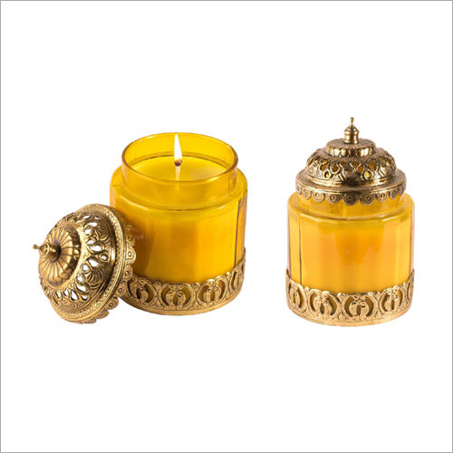 Yellow Dome Candle With Metal Lid