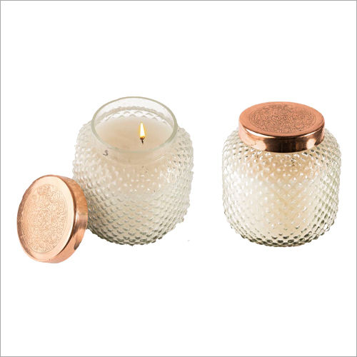 Transparent Glass With Metal Lid Three Wick