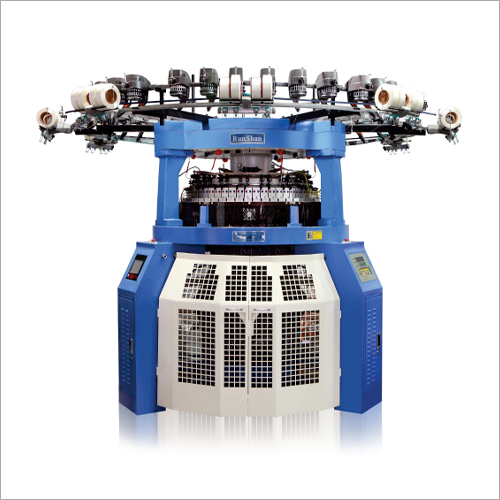 Transfer Jacquard Circular Knitting Machine - Stainless Steel, 12G-28G | Computerized Actuator, White and Blue, Flexible Patterning Options